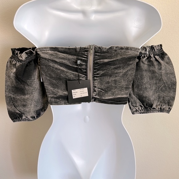High quality Denim Ruched Short sleeved Bandeau Top - Picture 12 of 15